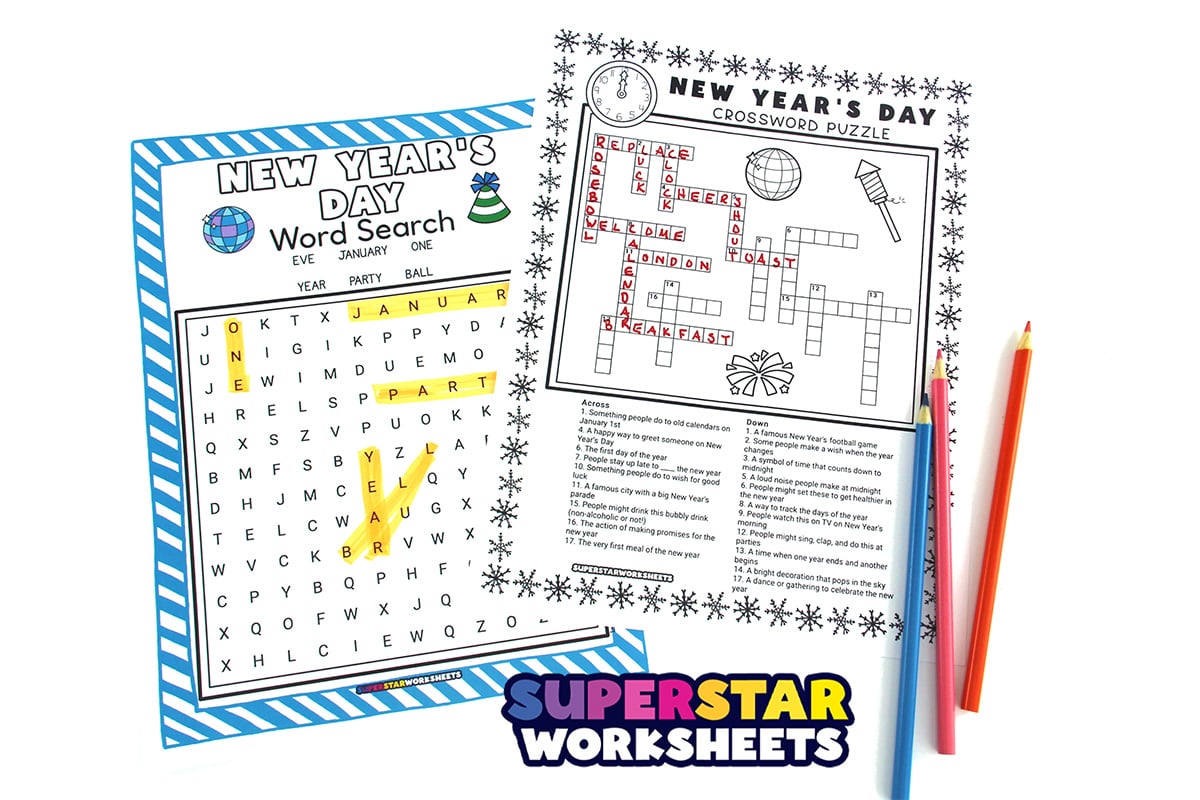 new year's day worksheets (free printables) - superstar worksheets